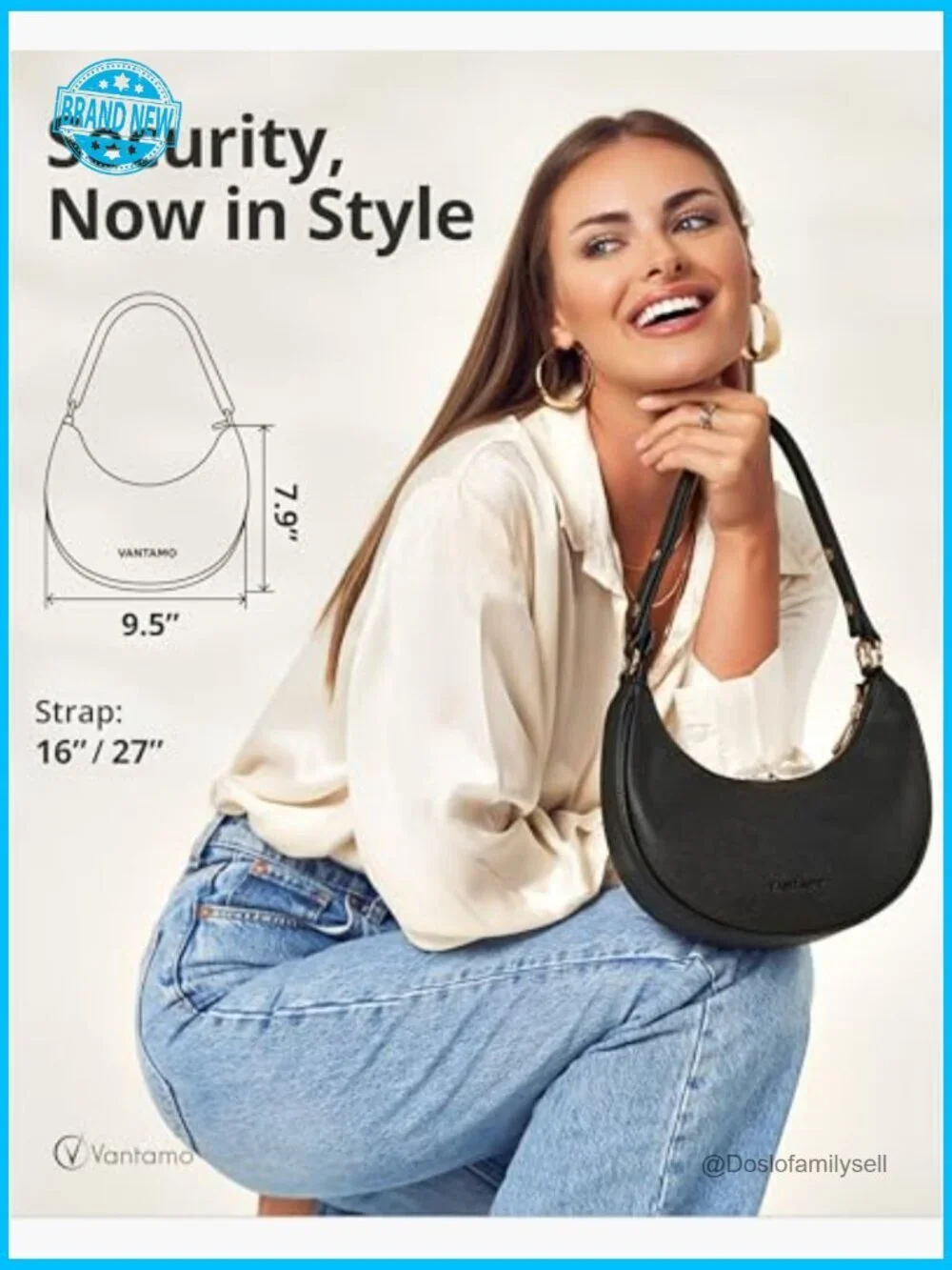 Half Moon Crescent Clutch Adjustable Crossbody Vegan Leather RFID Bloc